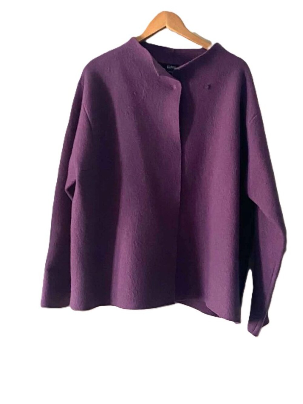 Vintage Eileen Fisher 100% Wool Purple Jacket Women's L Made in Hong Kong